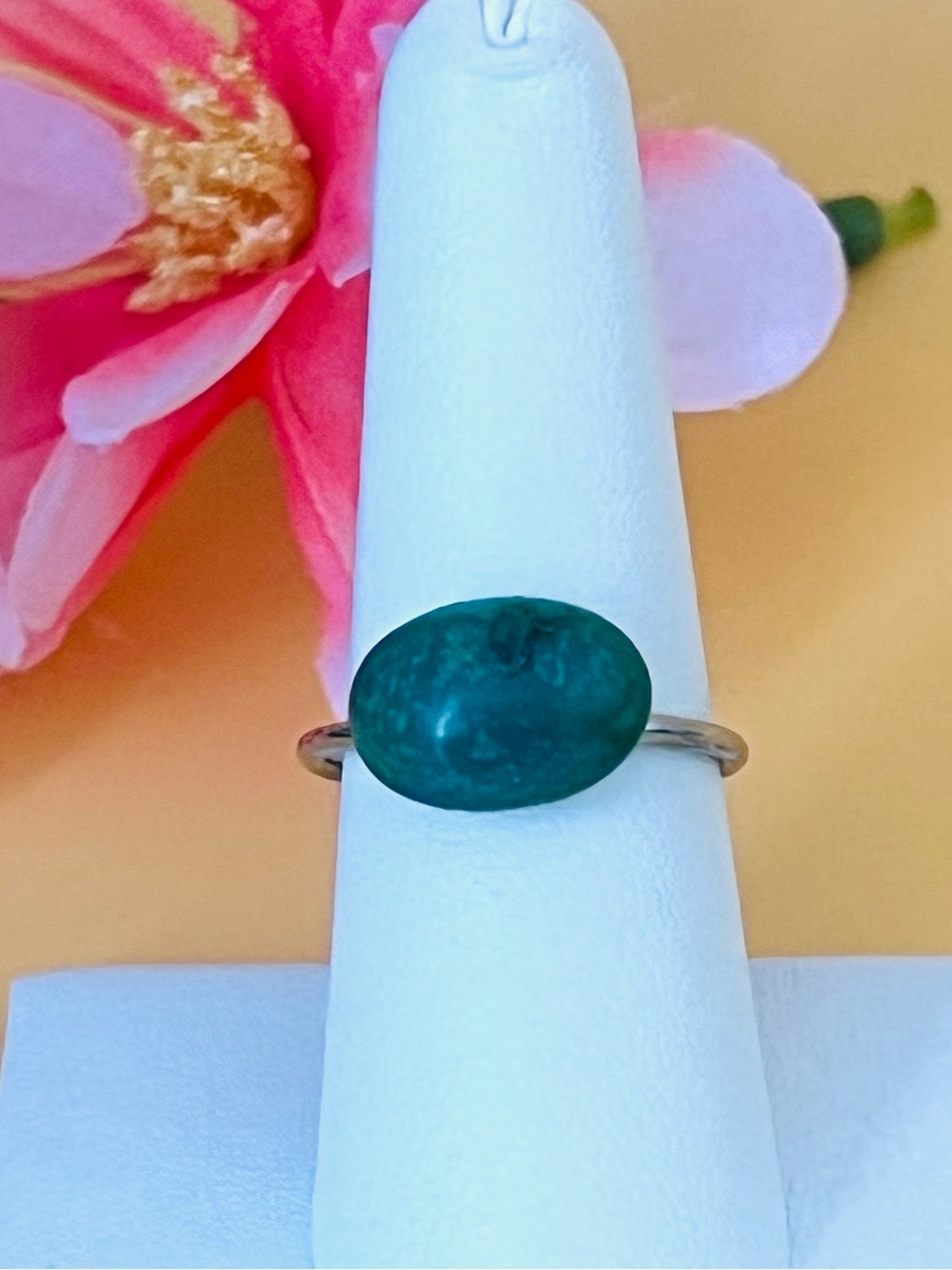 Adjustable green Turquoise Ring stainless steel band